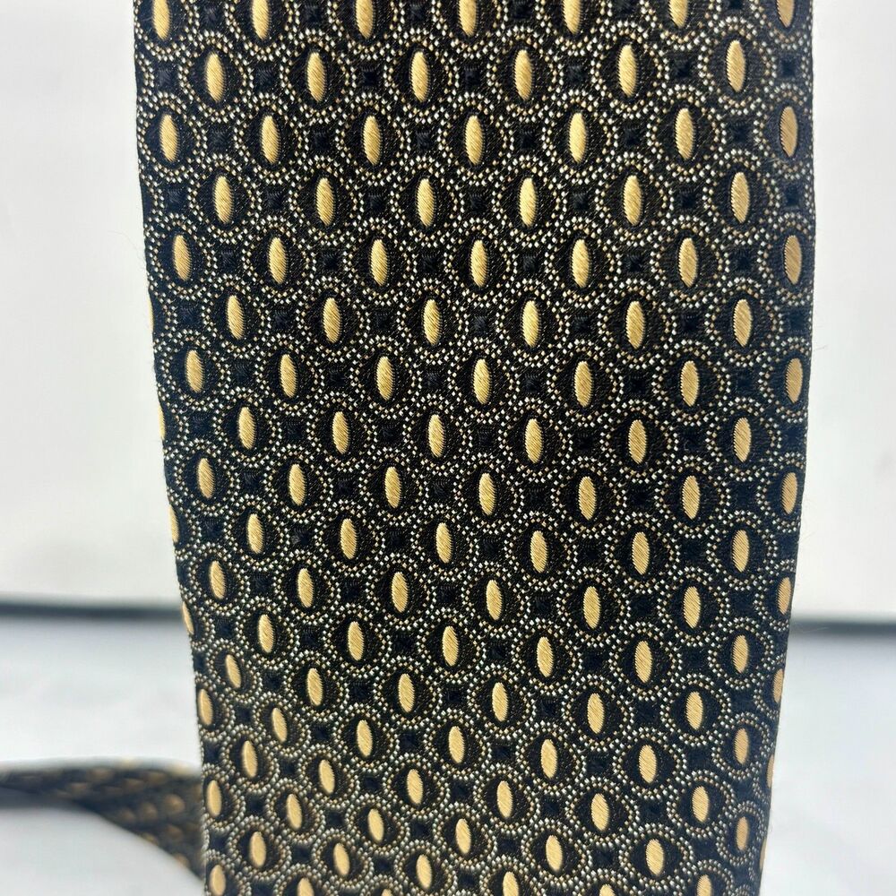 Pronto Uomo Men’s Necktie Black Gold Oval Geometric Formal Business Silk 4X61